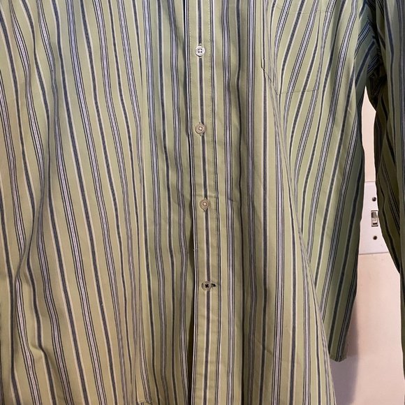 Mens Club Room Slim Fit Button Down Shirt Green Blue Stripe Size X-Large - Picture 3 of 4